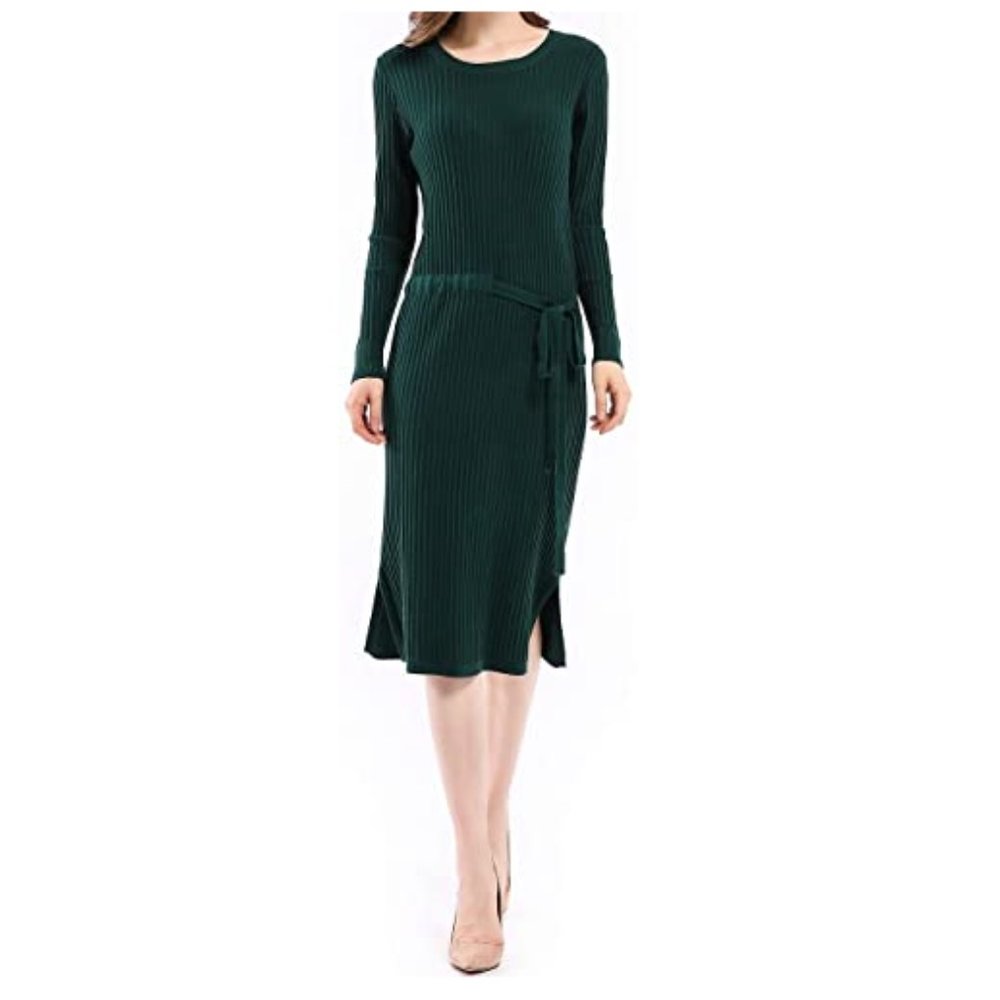 Women Round Neck Knit Stretchable Sweater Dress - Picture 5 of 5